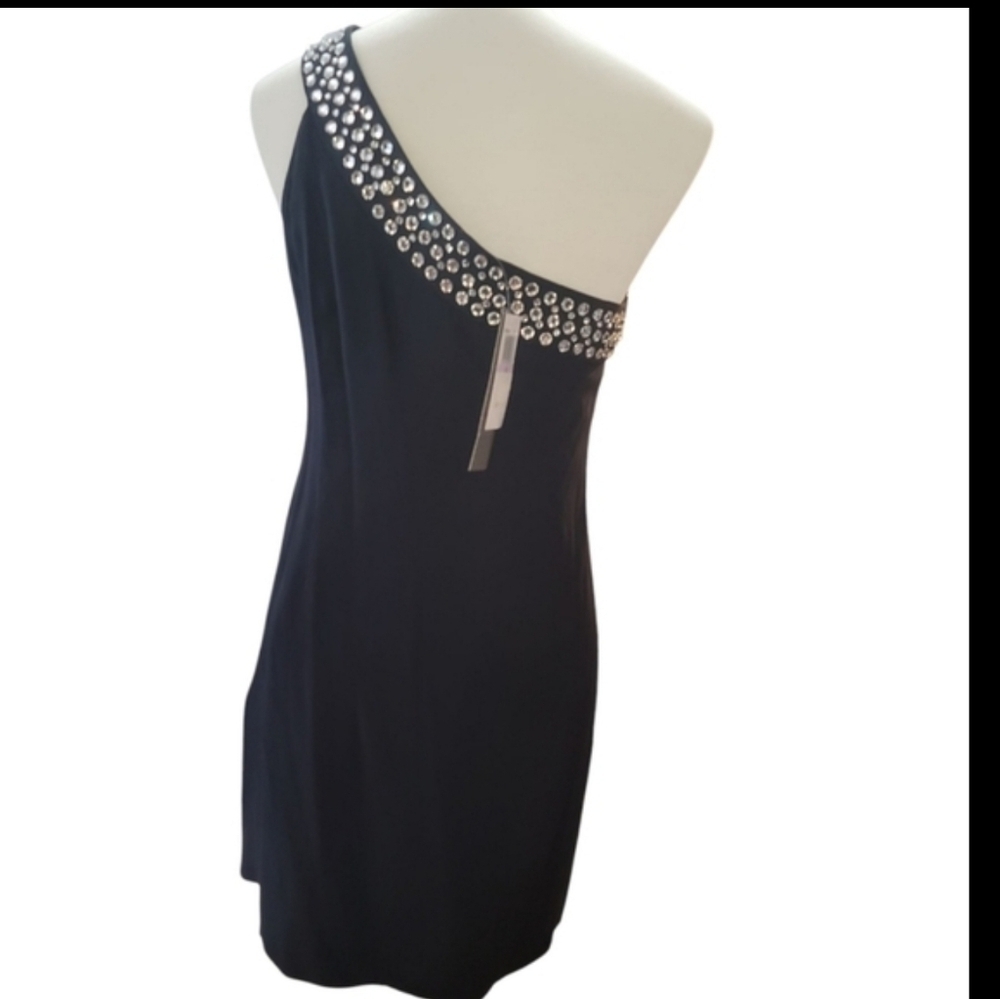 Anthropologie Corey Lynn Calter Black Silk One-Shoulder Rhinestone Mini Dress 6 - Picture 5 of 7